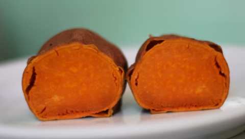 Microwave sweet potato cut in halves